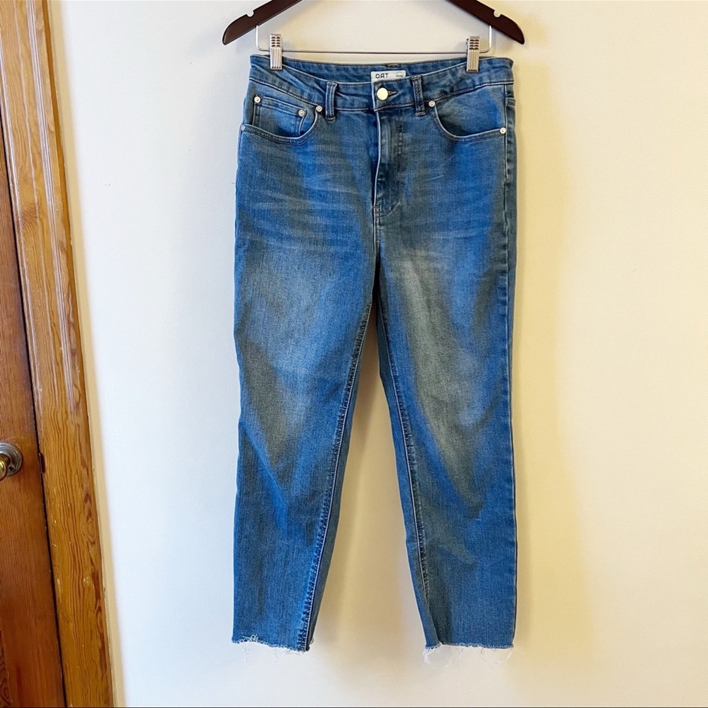 OAT Medium Blue Wash High Rise Straight Leg Jeans Size 10/30